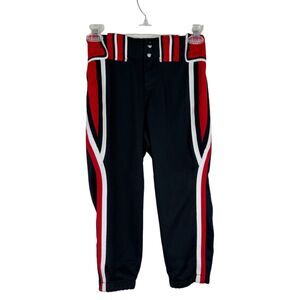Boombah Baseball Pants Mens 26 Black Red & White Stripes Snap Elastic Waist